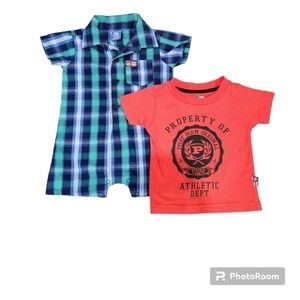 Phat Farm Toddler 2 Piece Set Shorts Romper 6/9M, Short Sleeve Logo Shirt 3/6M
